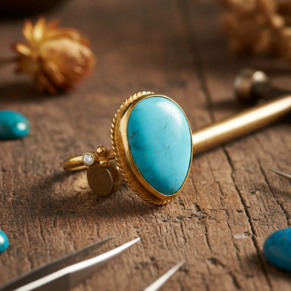 US Duties Incl: Handmade By Sultan Turquoise Drop Ring, 925 Silver, Symbol of Protection, Perfect Gift