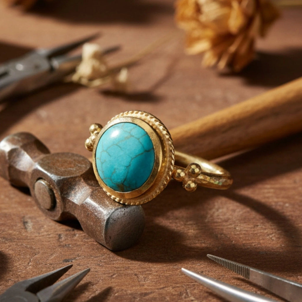 Turkish Blue Turquoise Gold ring by sultan Bodrum