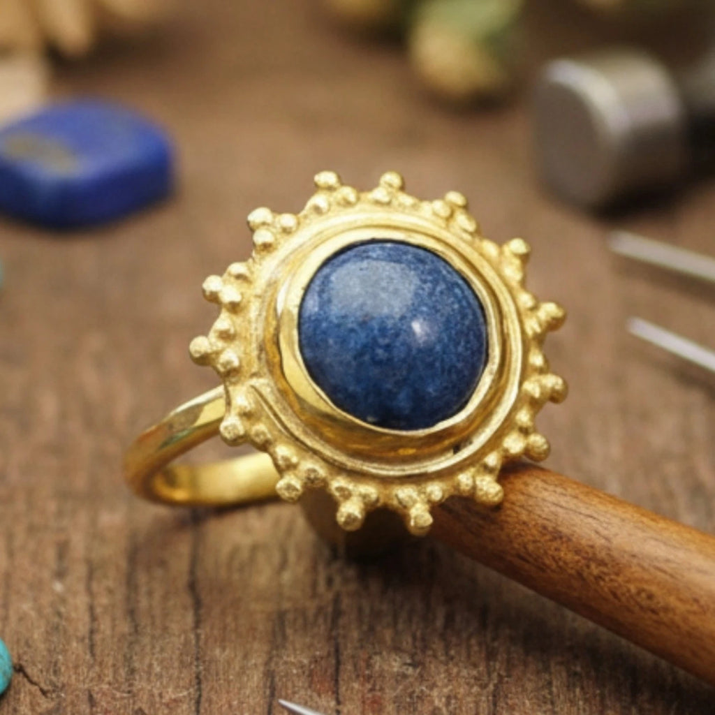 925 silver Lapis Lazuli ring featuring ancient Roman-inspired design by artisan Sultan, Bodrum Turkish jewelry