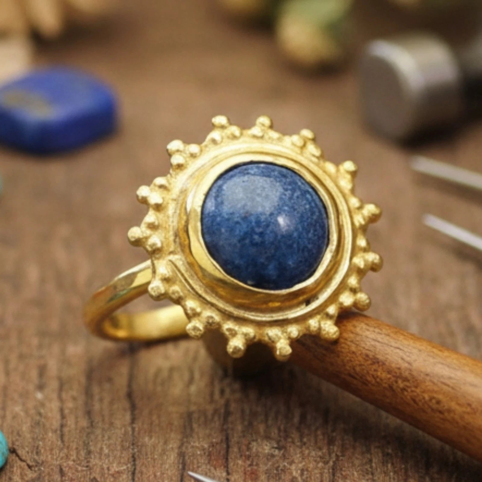 925 silver Lapis Lazuli ring featuring ancient Roman-inspired design by artisan Sultan, Bodrum Turkish jewelry