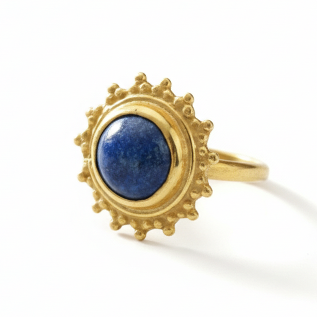 925 silver Lapis Lazuli ring featuring ancient Roman-inspired design by artisan Sultan, Bodrum Turkish jewelry