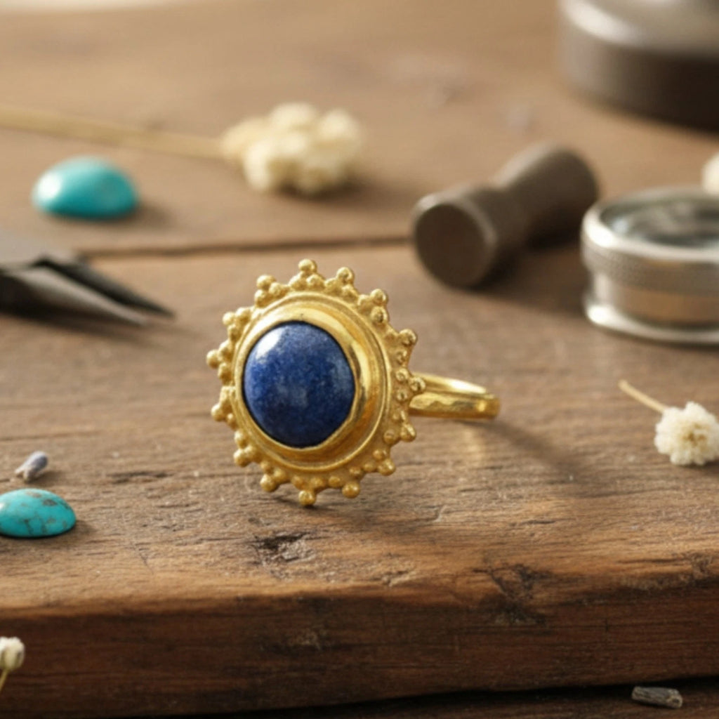 Designer Lapis ring from AtelierSultan Bodrum, handcrafted Turkish artisan jewelry with hammered 925 silver