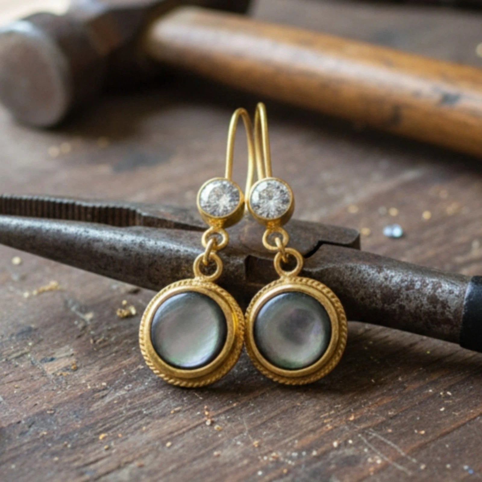Mother of Pearl earrings by artisan Sultan, Bodrum Turkish designer jewelry with 925 silver and ancient Anatolian inspiration
