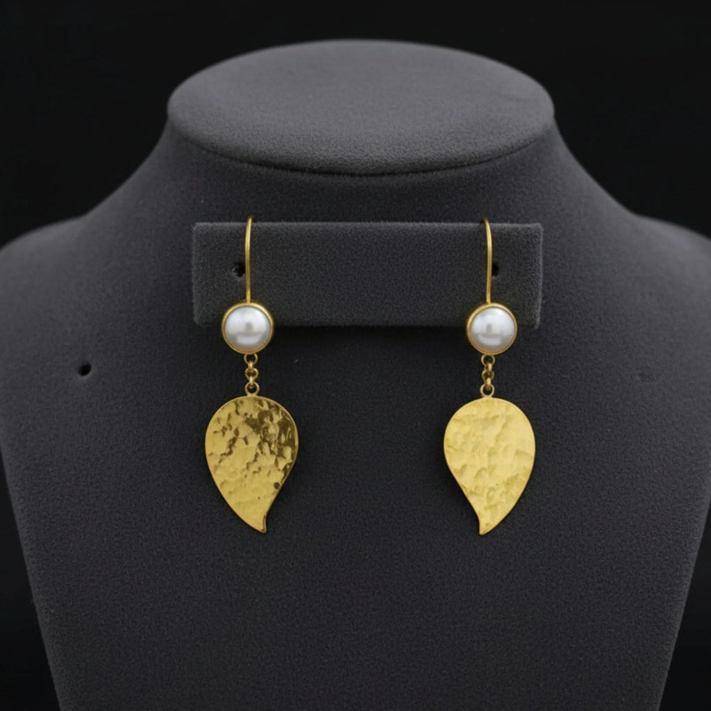 Pearl Leaf earrings by artisan Sultan, Bodrum Turkish designer jewelry with 925 silver and Aegean spirit
