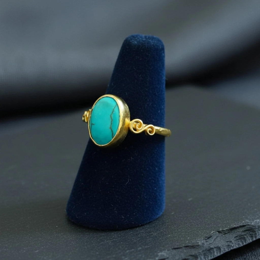 
Turkish Turquoise ring by designer Sultan Bodrum, 925 silver handmade artisan jewelry gift with handforged style