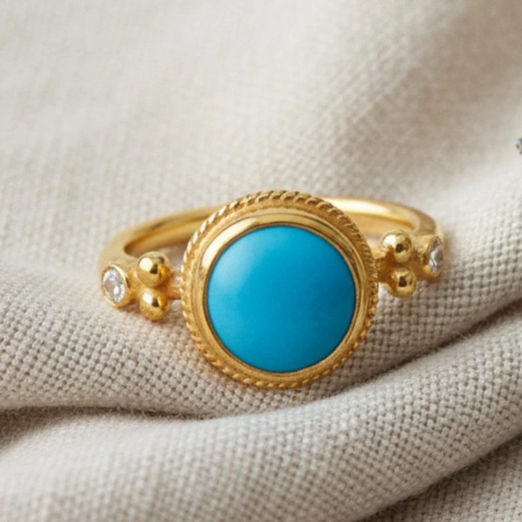 Turkish Turquoise ring by designer Sultan Bodrum, 925 sterling silver handmade artisan jewelry gift with hammered style