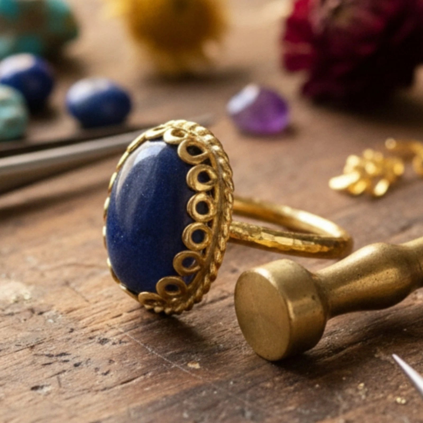 Sultan Designer Lapis dainty ring from AtelierSultan Bodrum, handcrafted Turkish artisan jewelry with 925 sterling silver