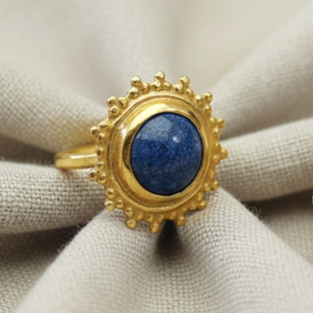 Artisan Lapis ring with intaglio carving, handmade by Sultan in Bodrum, Turkish designer jewelry with 925 silver