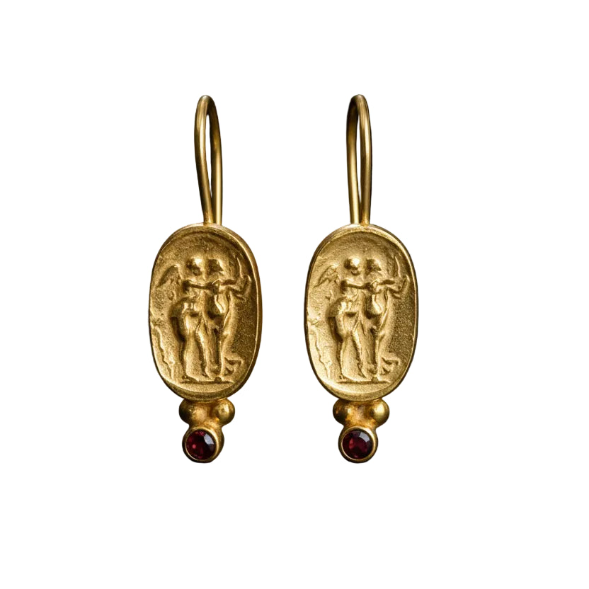 925 silver Roman coin dangle earrings with gold finish, artisan Turkish jewelry, symbol of protection
