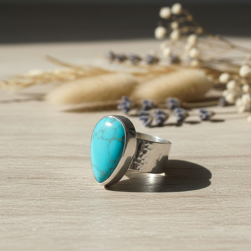925 silver Turquoise ring featuring ancient-inspired design by artisan Sultan, Bodrum Turkish jewelry