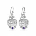Ancient Roman bull coin earrings with natural amethyst, 925 silver Turkish artisan jewelry by designer Sultan

