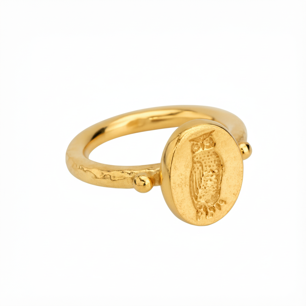 Ancient owl coin ring, one-of-a-kind design, Turkish craftsmanship