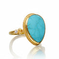 Natural turquoise gemstone ring with white topaz, designer jewelry handmade in Bodrum workshop