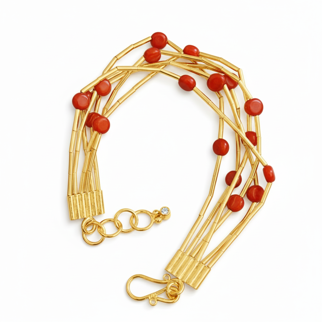 US Duties Incl: Turkish Troy Red Coral 6-Strand Bracelet 925 Silver, Handmade by Sultan, Gift for Her