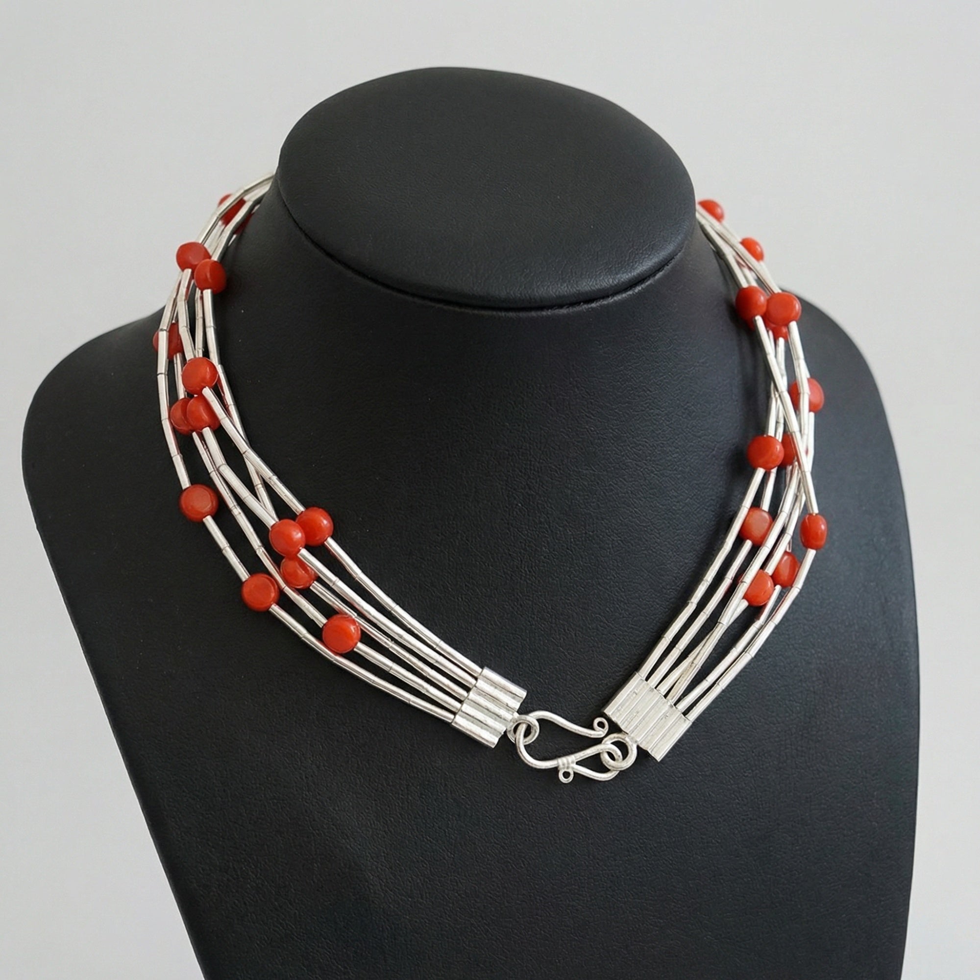 Ancient Troy inspired coral necklace in 925 sterling silver, Turkish artisan jewelry symbolizing eternal heritage and protection