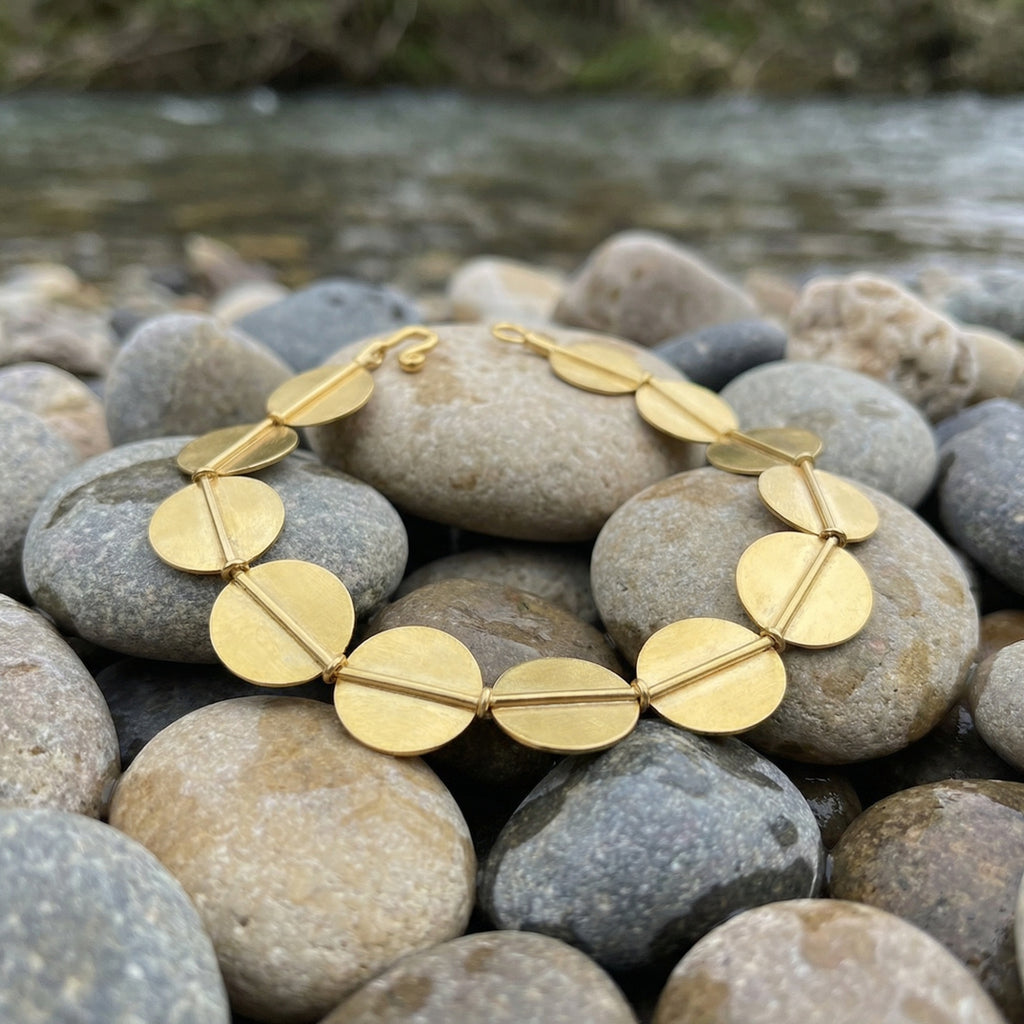 Handmade disc bracelet inspired by Ancient Troy treasures, 925 sterling silver Turkish jewelry with gold plating option by designer Sultan Bodrum