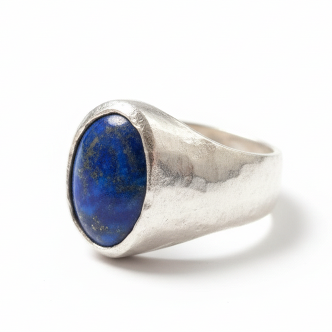 Turkish men's ring with lapis lazuli blue gemstone - handcrafted 925 silver jewelry by designer Sultan in Bodrum