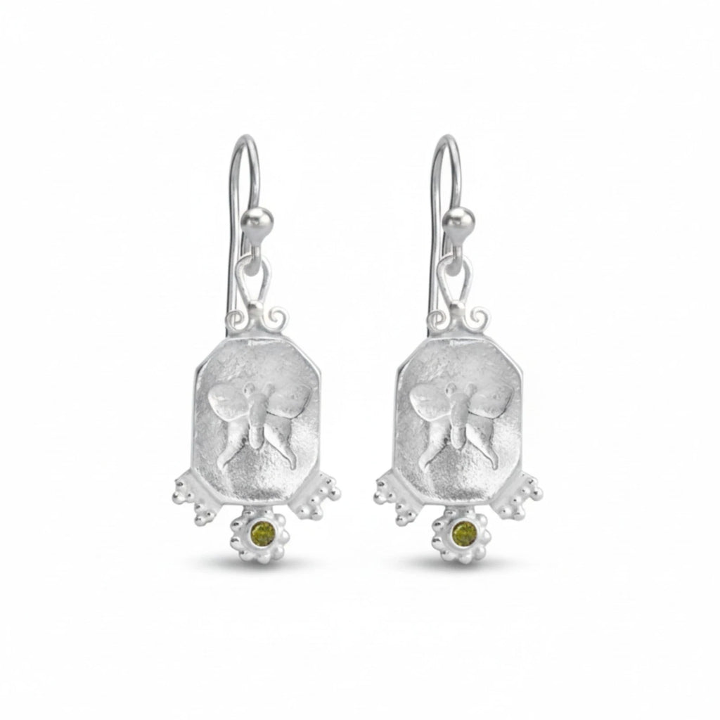 Butterfly coin dangle earrings in 925 sterling silver finish handcrafted by Turkish designer Sultan in Bodrum
