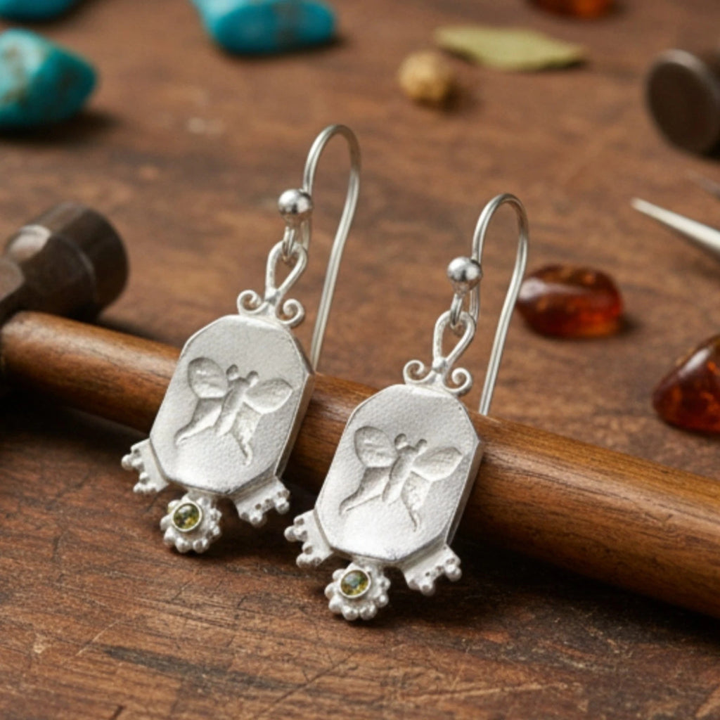 Elegant butterfly coin dangle earrings, perfect gift for her, handcrafted in Bodrum atelier with ancient symbolism