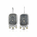 Handmade oxidized bee topaz earrings by Sultan, 925 sterling silver with ancient Roman inspired design, symbol of vitality and diligence
