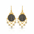 Handmade gold bee coin earrings by Sultan, 925 sterling silver with ancient Roman inspired design, symbol of diligence and prosperity

