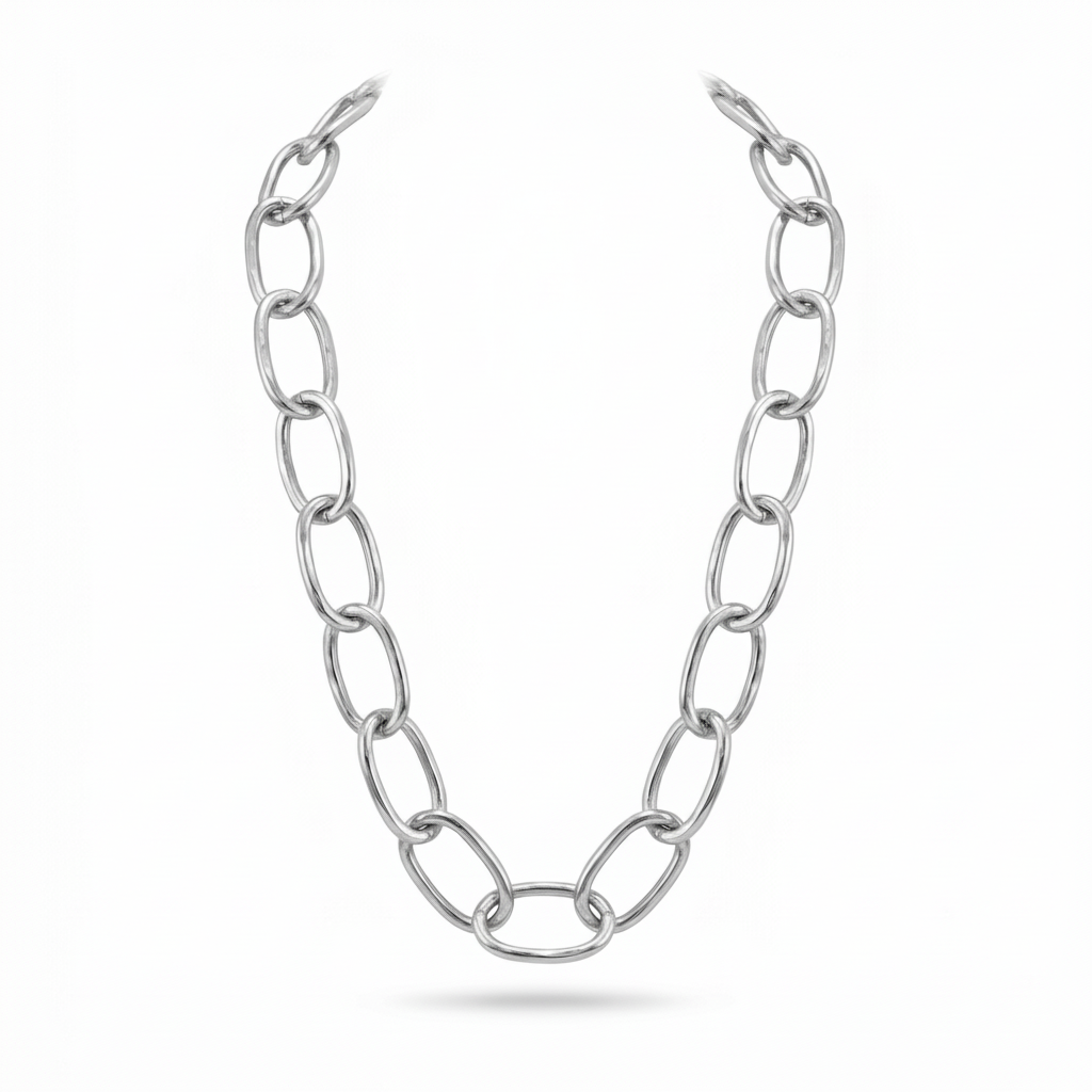 Turkish heavy link chain necklace in 925 sterling silver, artisan-made oval link design, handcrafted jewelry by Sultan Bodrum