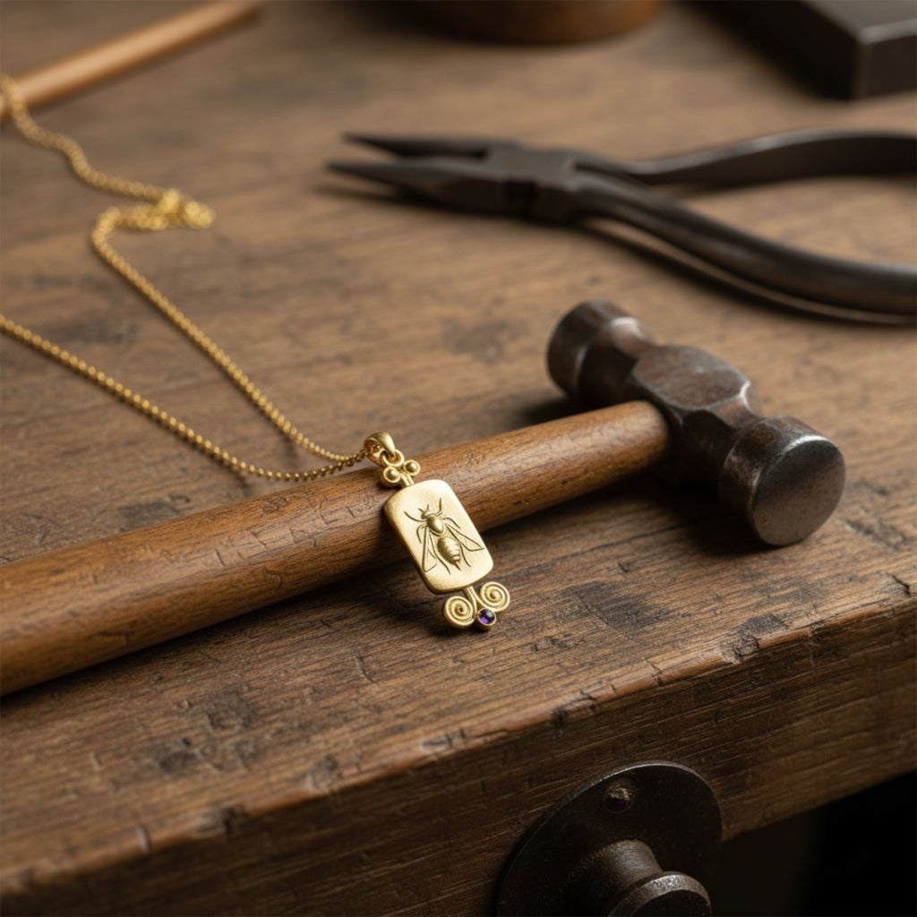 Ancient Roman bee coin necklace - historical mythology jewelry handmade in Bodrum by artisan Sultan