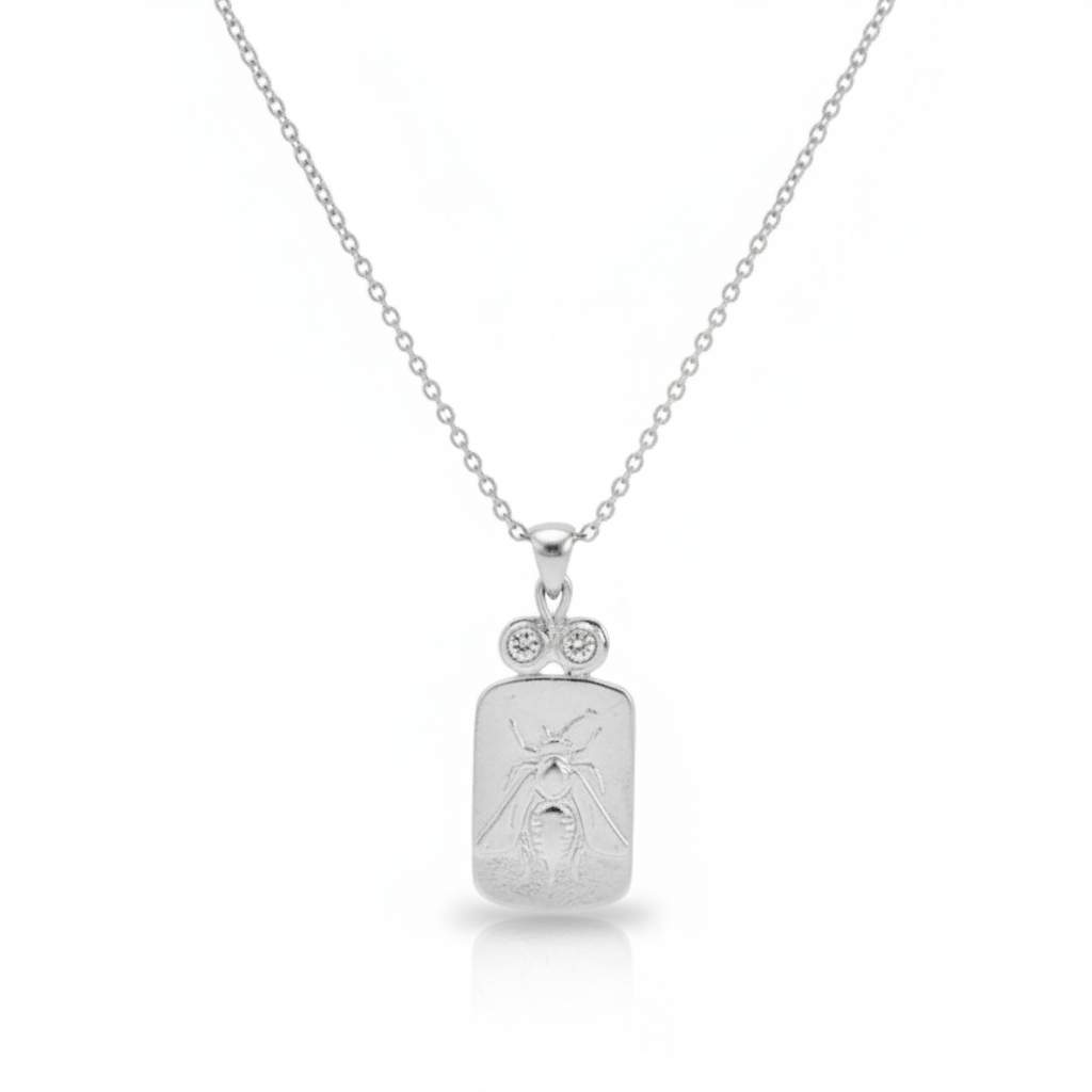Ancient Roman bee coin necklace - historical jewelry handmade in Bodrum by artisan Sultan with white topaz