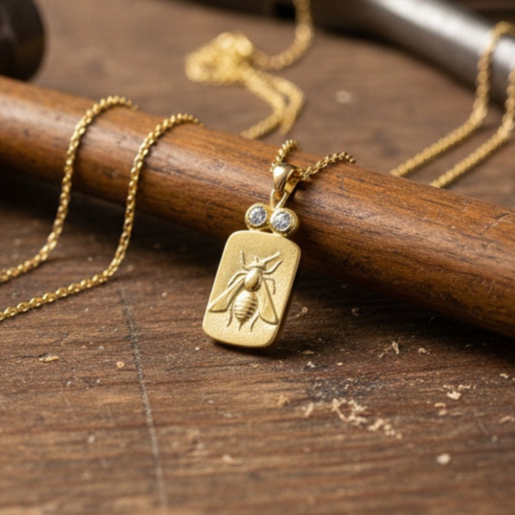 "Handmade statement bee necklace - designer Turkish jewelry with ancient Roman inspired coin motif