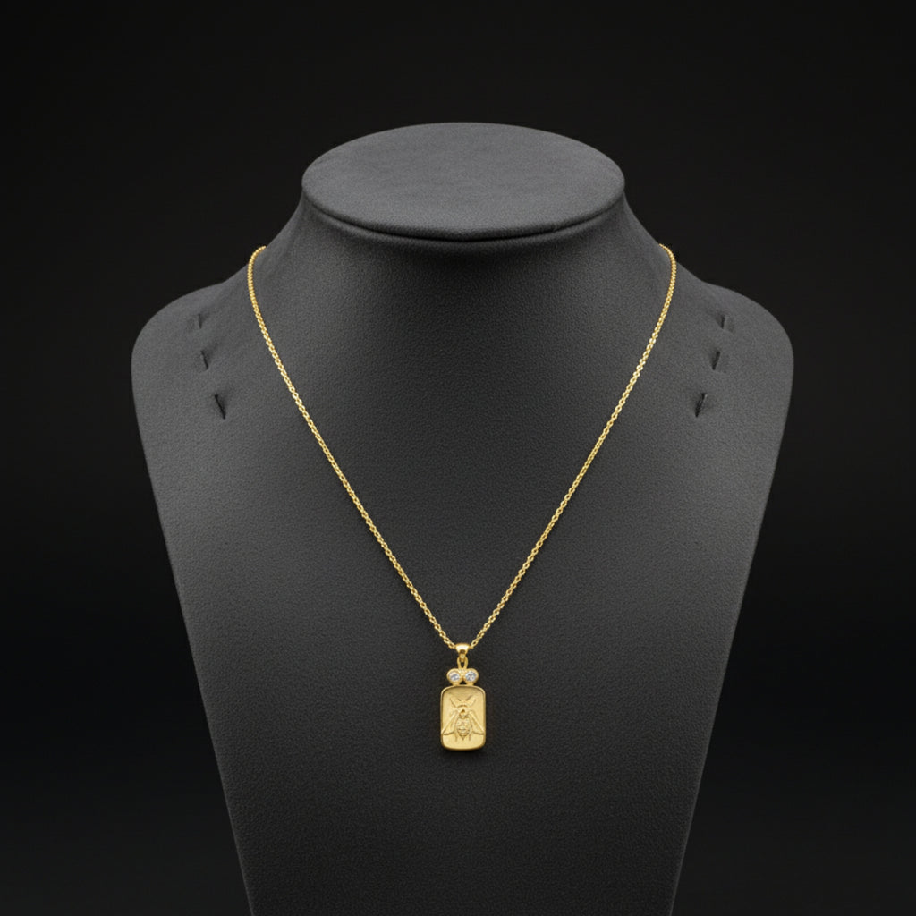 Fine Turkish bee necklace with white topaz crafted in Bodrum workshop - 24k gold plated 925 silver by Sultan