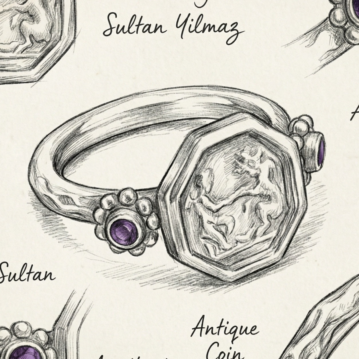 Sterling silver Roman coin ring, ancient civilization artistry, Turkish