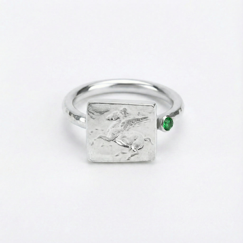 Turkish Pegasus coin ring detail, artisan jewelry, freedom symbol