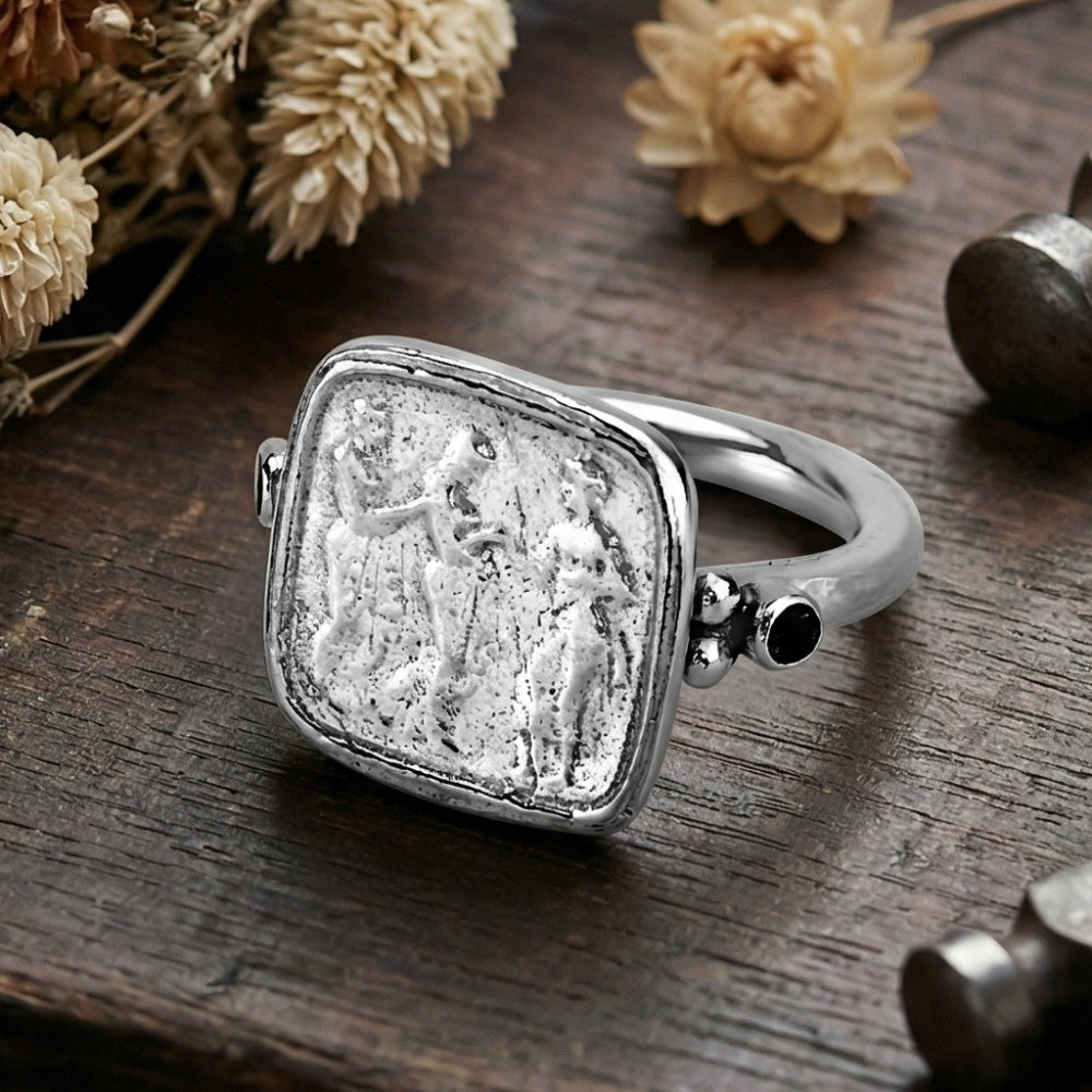 Designer onyx coin ring, handcrafted statement jewelry by Sultan