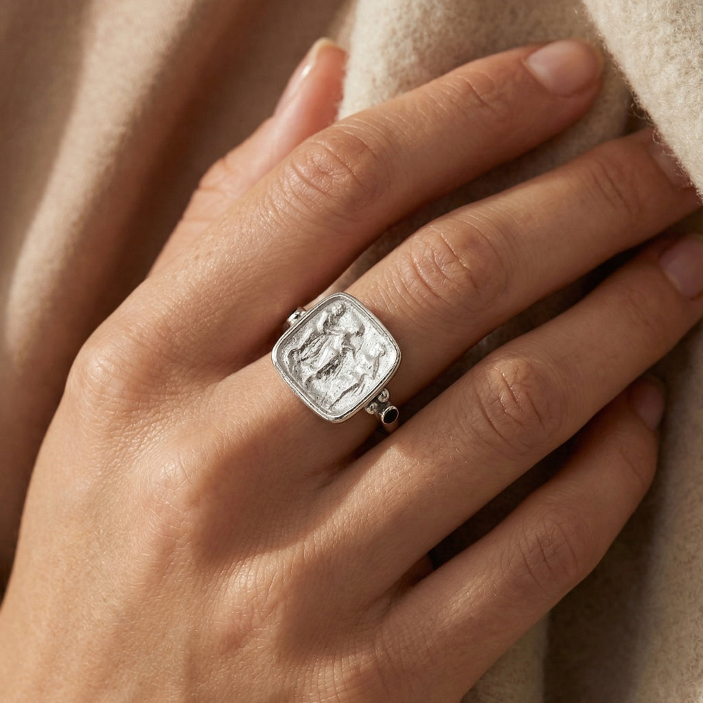  Turkish onyx coin ring detail, artisan jewelry, protection symbol