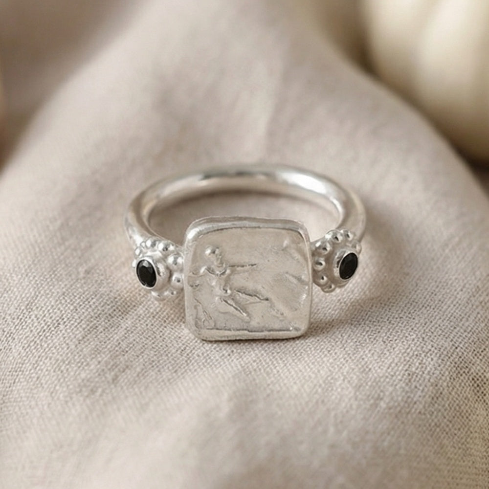 Sterling silver warrior ring with bronze coin, 925 silver, strength symbol
