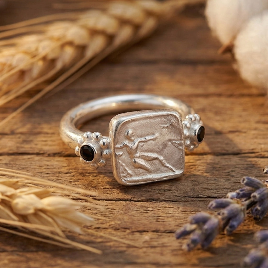 Ancient warrior coin ring, legendary heroes design, Turkish craftsmanship