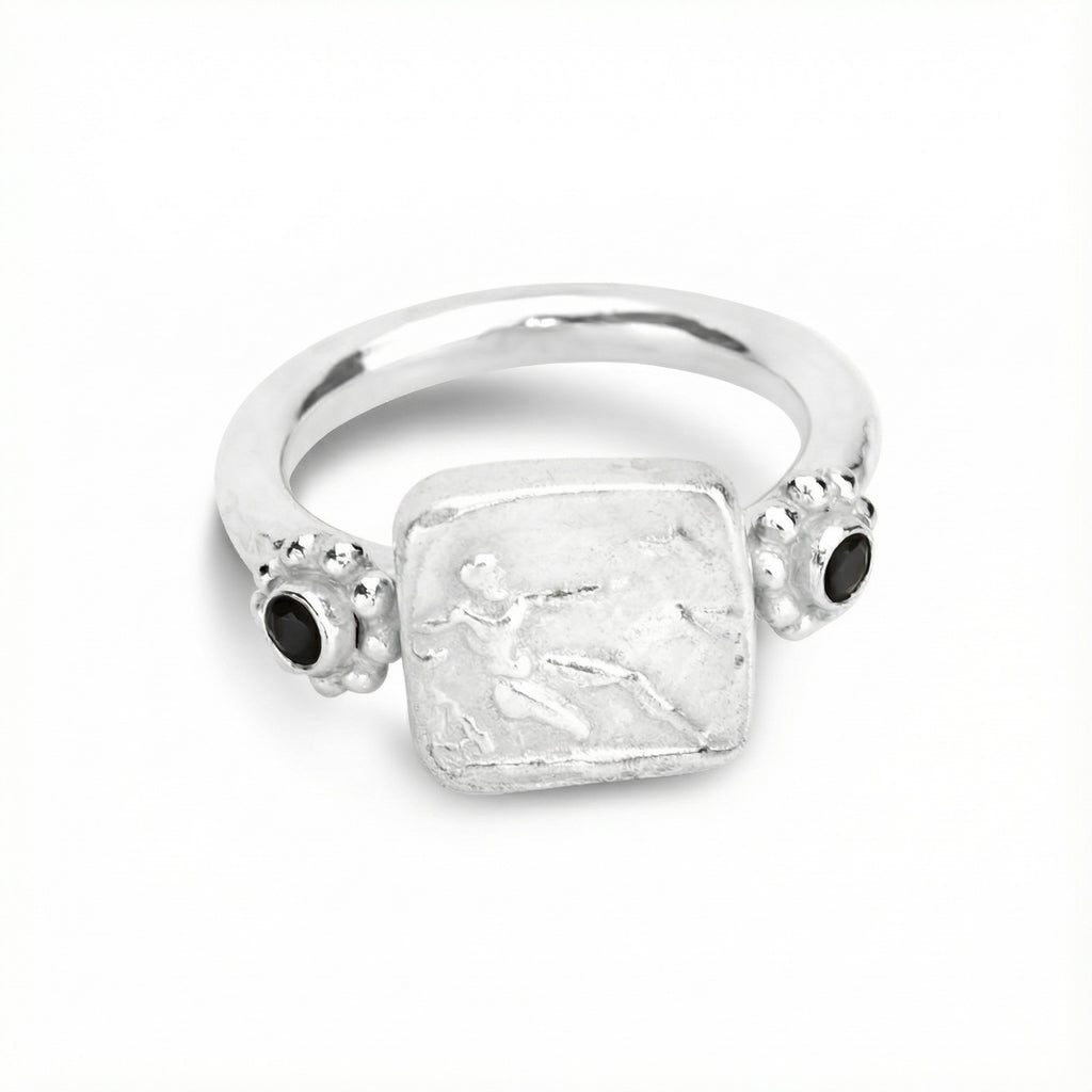 Handmade warrior coin ring by Sultan Yılmaz, 925 sterling silver, Bodrum