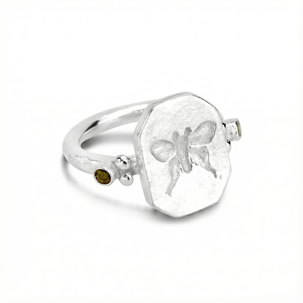Handmade butterfly coin ring by Sultan Yılmaz, 925 sterling silver, Bodrum