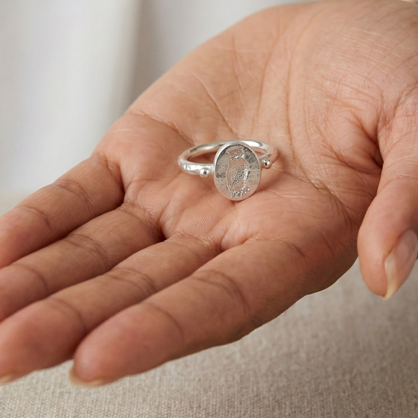  Designer owl coin ring, handcrafted statement jewelry by Sultan