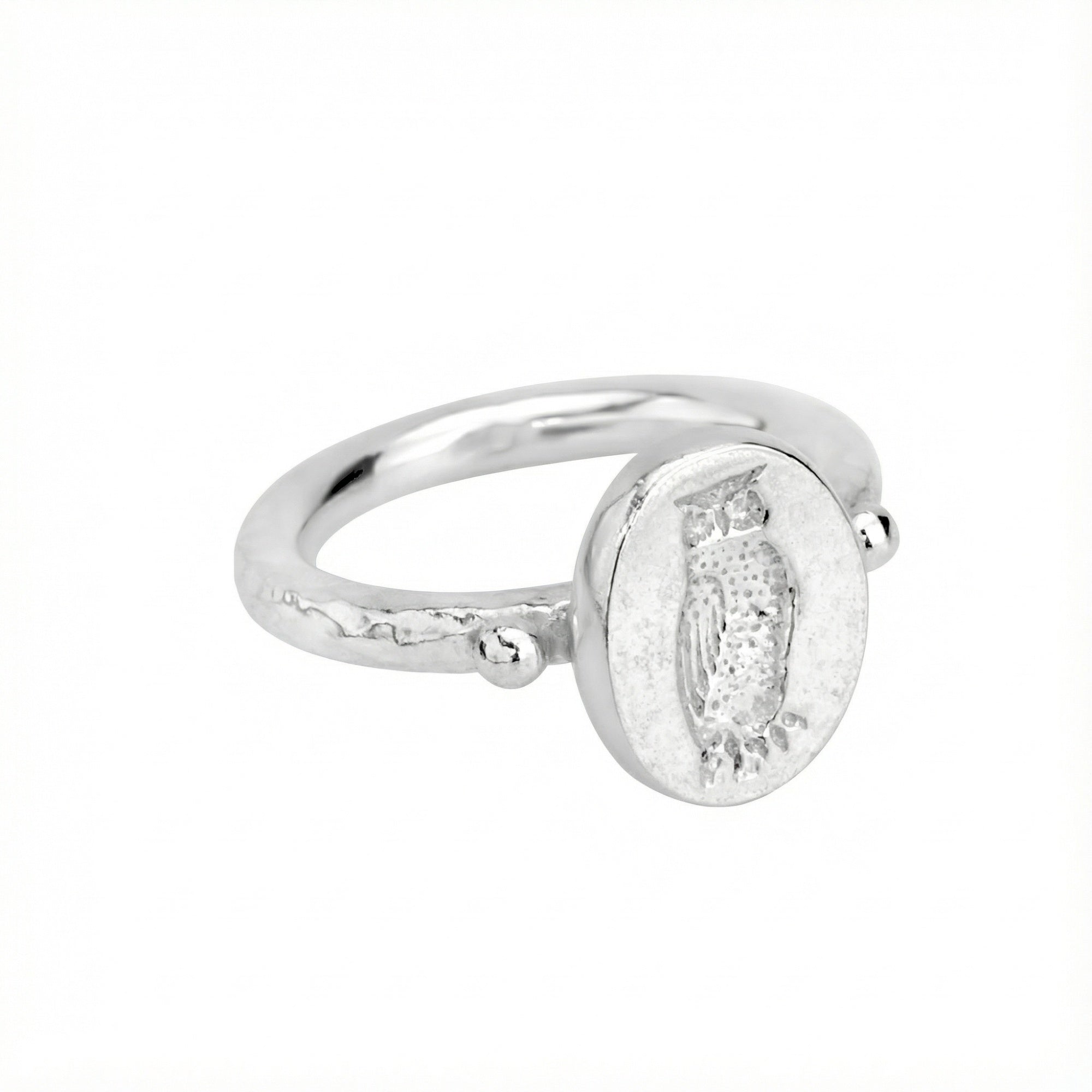 Handmade owl coin ring by Sultan Yılmaz, 925 sterling silver, Bodrum