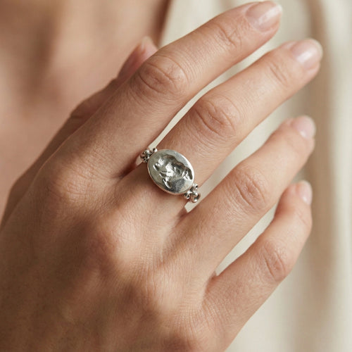 Turkish grizzly bear coin ring detail, artisan jewelry, strength symbol