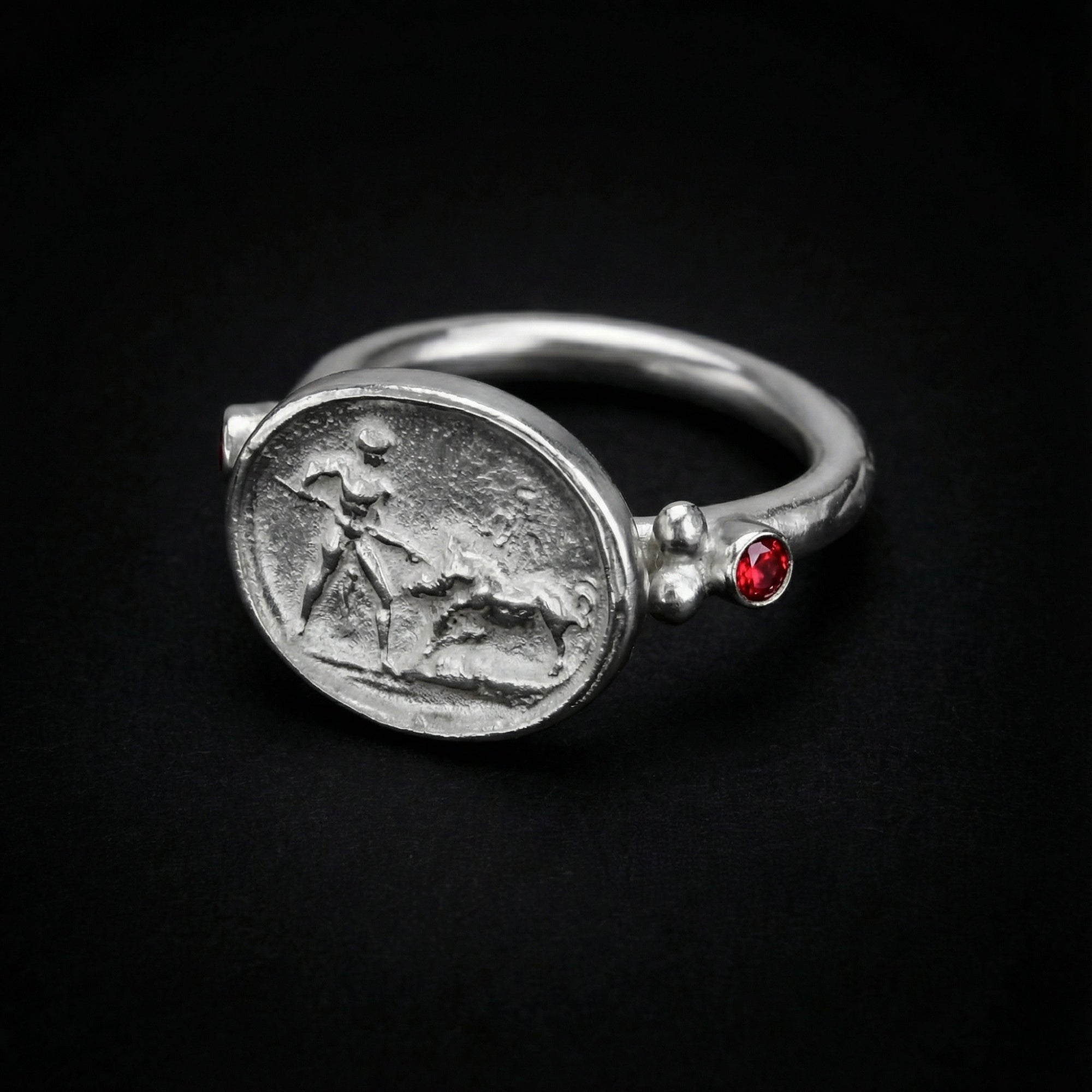  Lion hunter ring on hand, unique artisan jewelry, Bodrum atelier