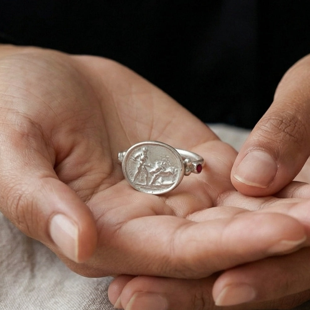  Sterling silver lion ring, ancient Roman Anatolian design, 925 silver