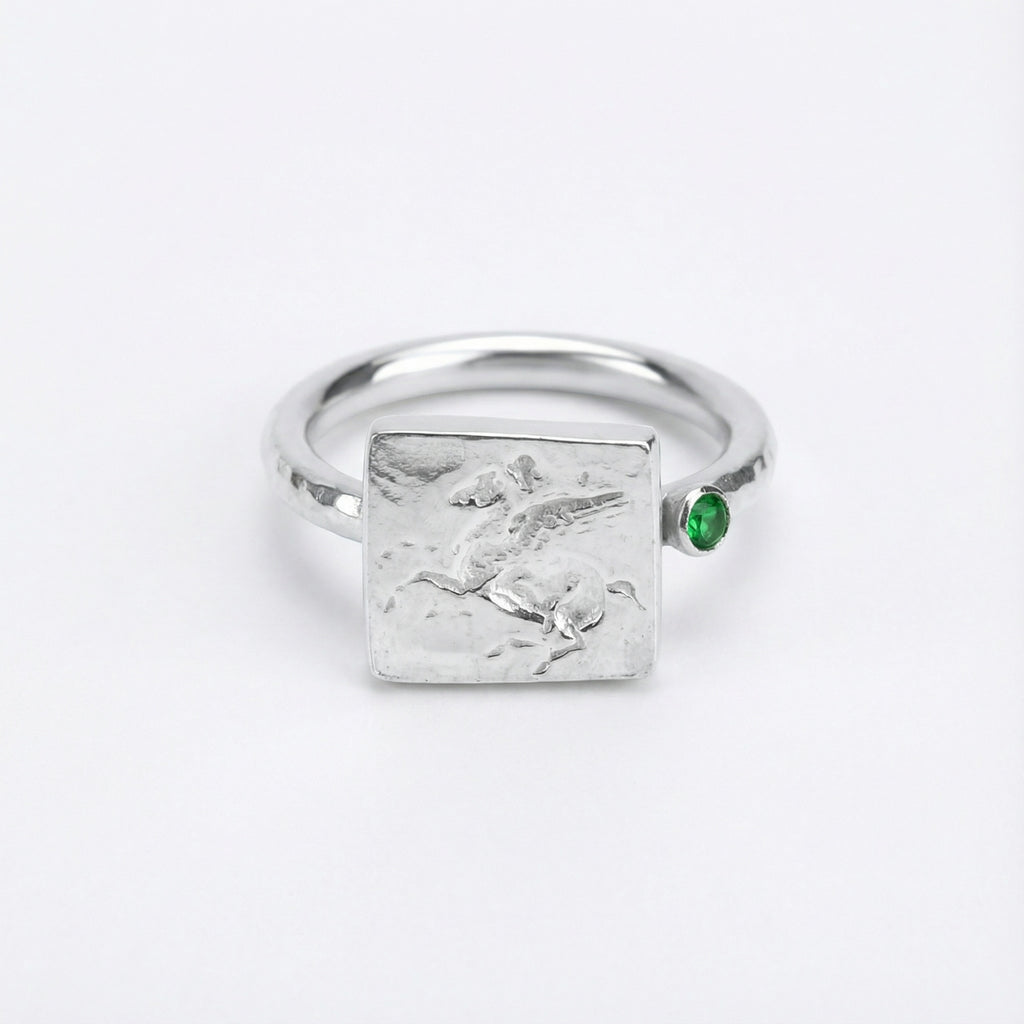  Handmade Pegasus coin ring by Sultan Yılmaz, 925 sterling silver, Bodrum