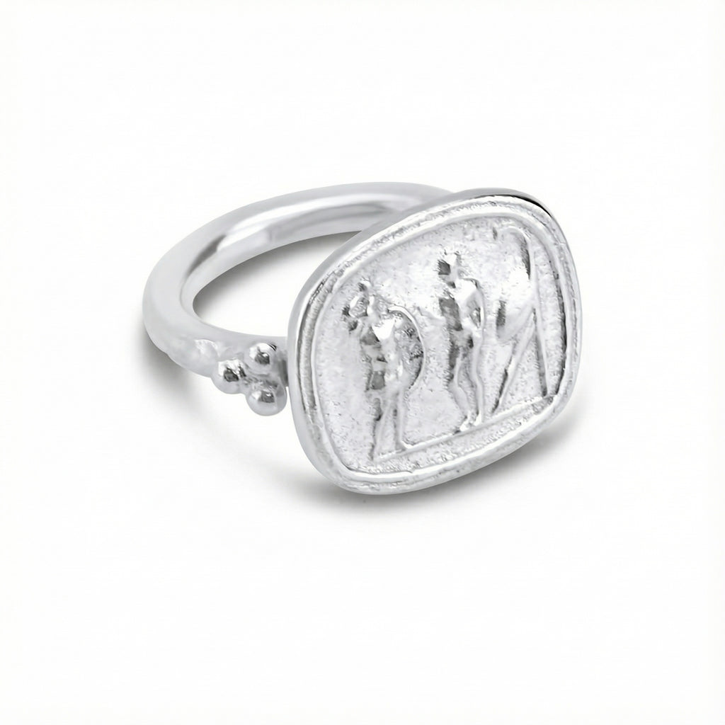 Handmade Roman coin ring by Sultan Yılmaz, 925 sterling silver, Bodrum artisan