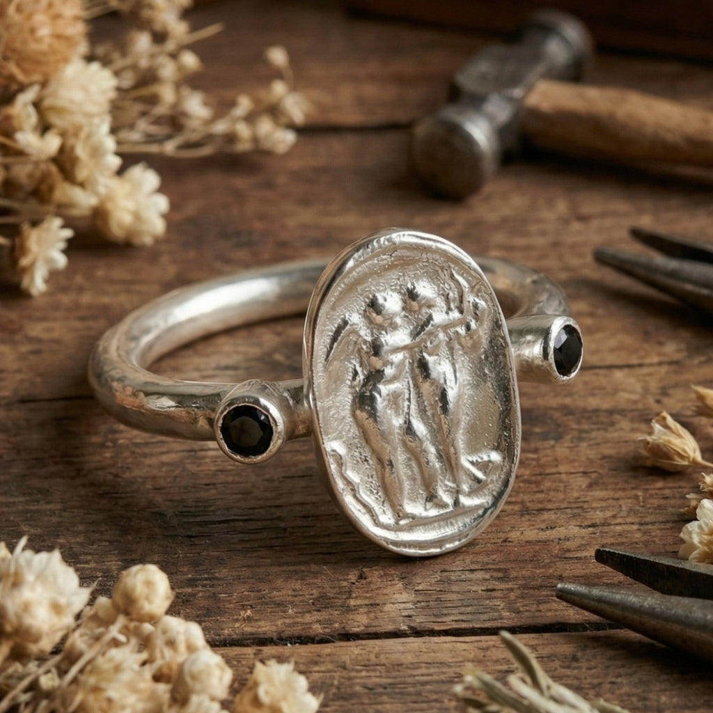 Black onyx protection ring, resilience symbol, Turkish craftsmanship