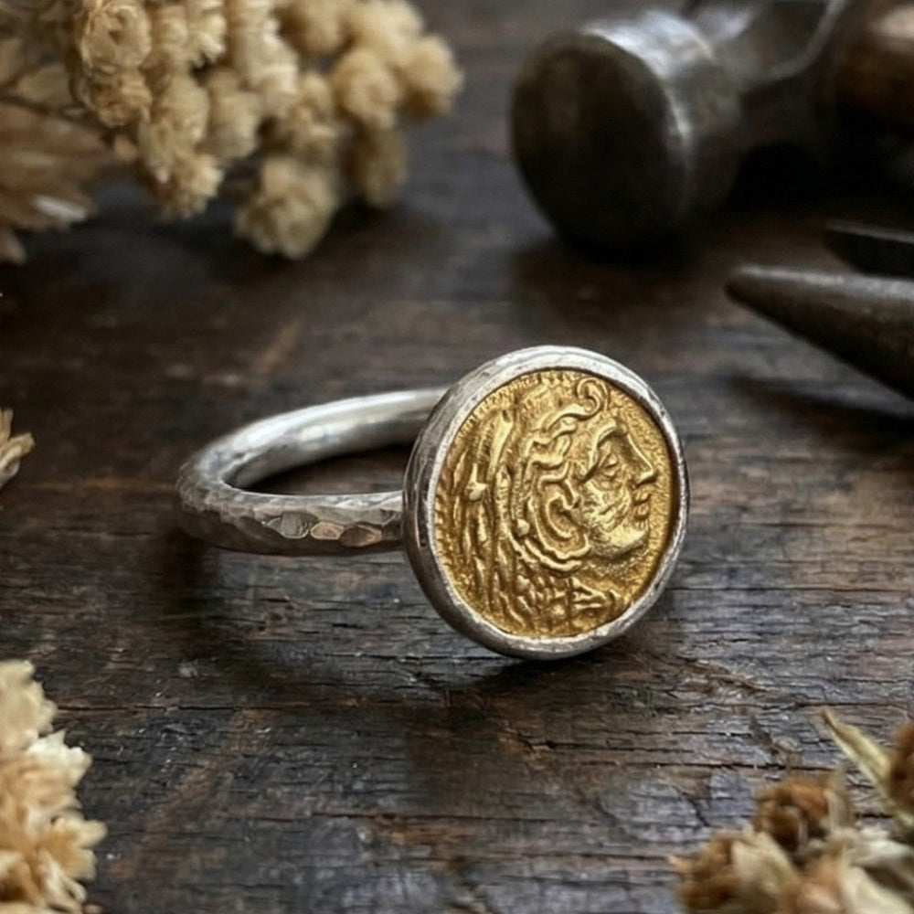 Sterling silver Roman coin ring, history symbol, Turkish craftsmanship