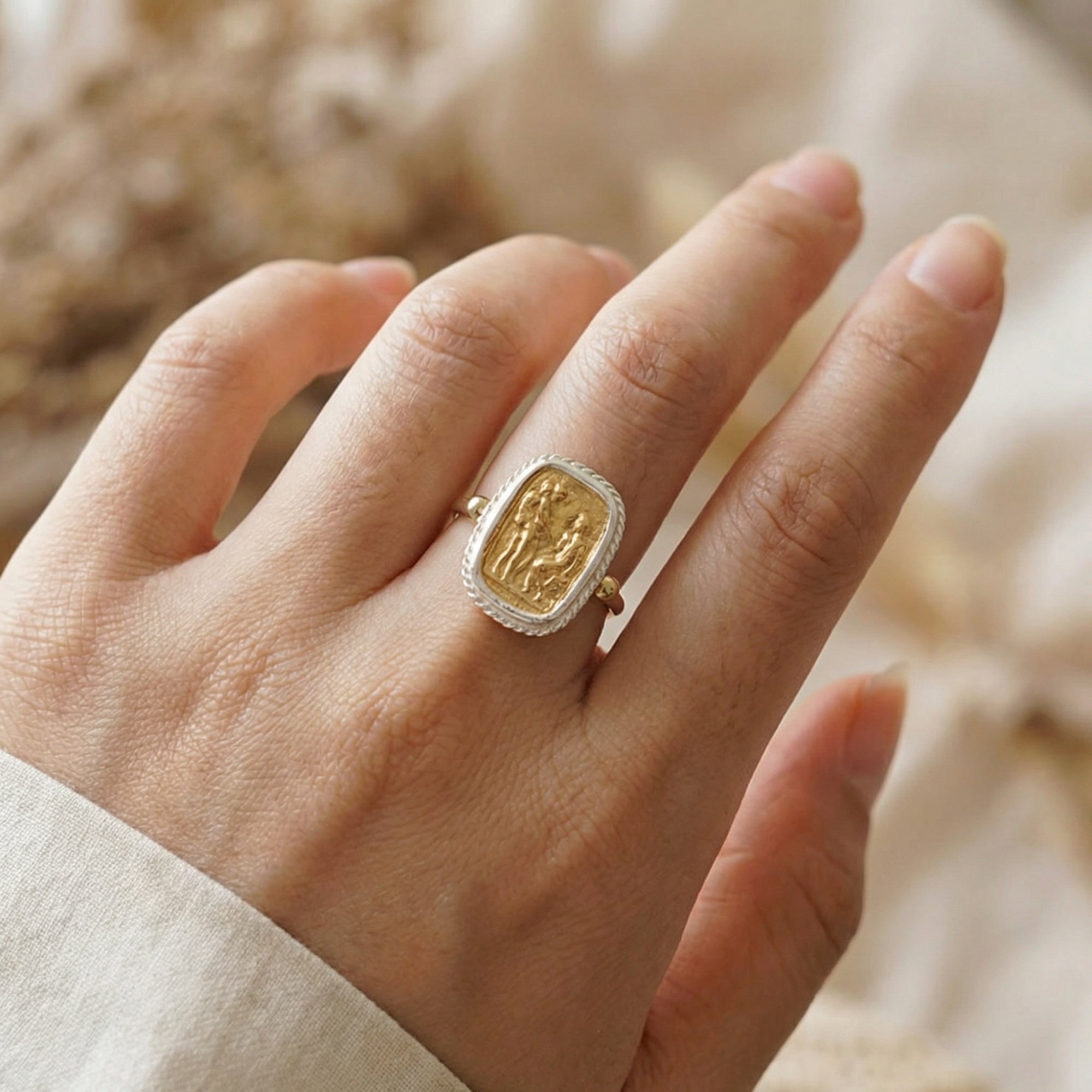  Ancient Anatolian-inspired Turkish coin ring, symbol of prosperity and heritage, handmade in Bodrum