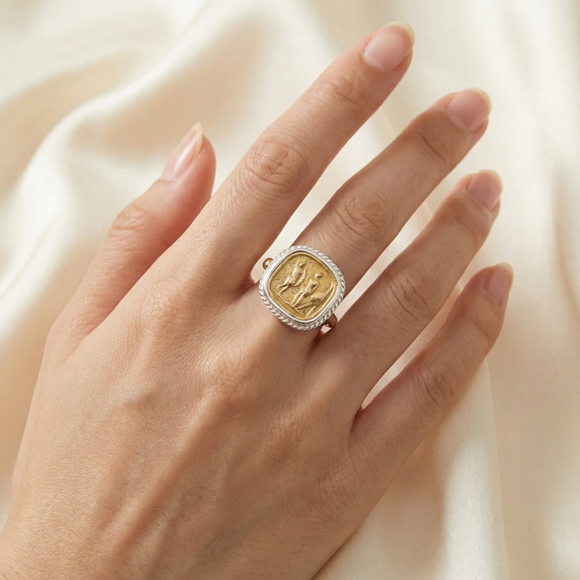 Roman coin ring, ancient inspired design, handmade Turkish jewelry gift
