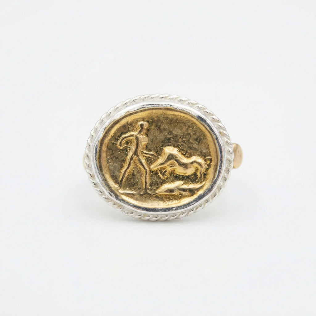 Handmade silver ancient warrior ring by Sultan, 925 sterling silver with Roman design, Bodrum artisan jewelry
